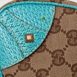 Pre Owned Gucci Beige/Blue GG Canvas and Leather Baguette Bag