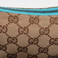 Pre Owned Gucci Beige/Blue GG Canvas and Leather Baguette Bag