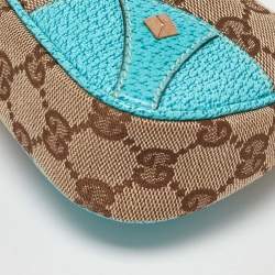 Pre Owned Gucci Beige/Blue GG Canvas and Leather Baguette Bag