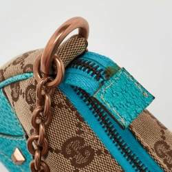 Pre Owned Gucci Beige/Blue GG Canvas and Leather Baguette Bag
