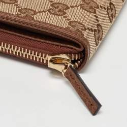 Gucci Beige/Brown GG Canvas and Leather Emblem Zip Mini Wallet