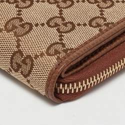 Gucci Beige/Brown GG Canvas and Leather Emblem Zip Mini Wallet