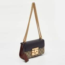 Gucci Beige/Black GG Supreme Canvas and Leather Padlock Small Shoulder Bag