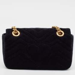 Gucci Black Matelassé Velvet Mini Crystals Embellished GG Marmont Shoulder Bag