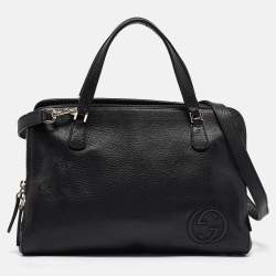 Pre Owned Gucci Black Leather Label Tote