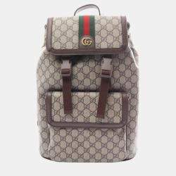 Gucci Beige Brown Multicolor Coated Canvas Leather Ophidia GG Supreme Backpack