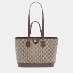 Gucci Coated Canvas Leather Beige Brown Ophidia Small Gg Supreme Tote Bag