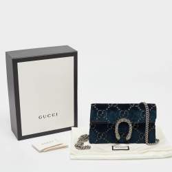 Pre Owned Gucci Dark Blue GG Velvet and Patent Leather Super Mini Dionysus Shoulder Bag