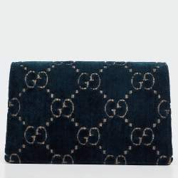 Pre Owned Gucci Dark Blue GG Velvet and Patent Leather Super Mini Dionysus Shoulder Bag