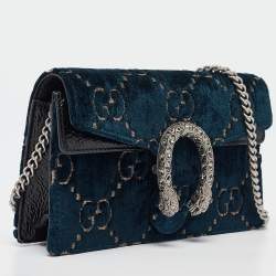 Pre Owned Gucci Dark Blue GG Velvet and Patent Leather Super Mini Dionysus Shoulder Bag