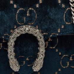 Pre Owned Gucci Dark Blue GG Velvet and Patent Leather Super Mini Dionysus Shoulder Bag