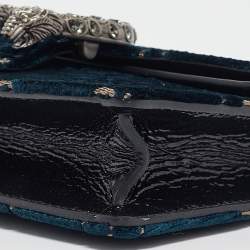 Pre Owned Gucci Dark Blue GG Velvet and Patent Leather Super Mini Dionysus Shoulder Bag