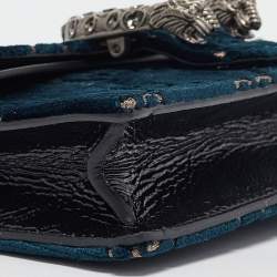 Pre Owned Gucci Dark Blue GG Velvet and Patent Leather Super Mini Dionysus Shoulder Bag