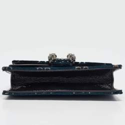 Pre Owned Gucci Dark Blue GG Velvet and Patent Leather Super Mini Dionysus Shoulder Bag