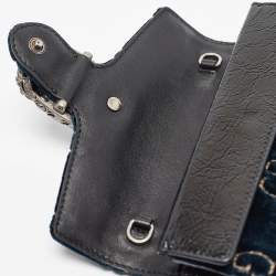 Pre Owned Gucci Dark Blue GG Velvet and Patent Leather Super Mini Dionysus Shoulder Bag