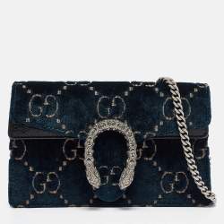 Pre Owned Gucci Dark Blue GG Velvet and Patent Leather Super Mini Dionysus Shoulder Bag