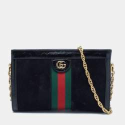 Gucci Black Patent Leather and Suede Small Ophidia Shoulder Bag