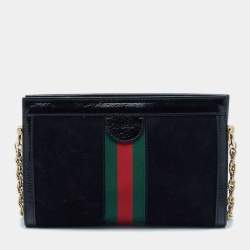 Gucci Black Patent Leather and Suede Small Ophidia Shoulder Bag