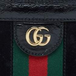 Gucci Black Patent Leather and Suede Small Ophidia Shoulder Bag