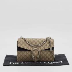 Pre Owned Gucci Beige/Black GG Supreme Canvas and Suede Small Dionysus Shoulder Bag