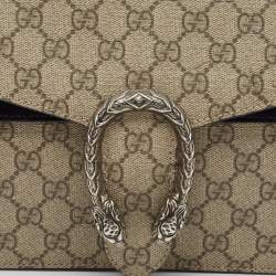 Pre Owned Gucci Beige/Black GG Supreme Canvas and Suede Small Dionysus Shoulder Bag