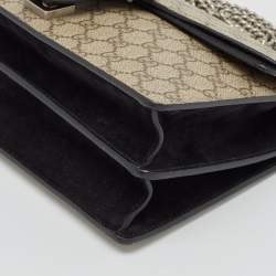 Pre Owned Gucci Beige/Black GG Supreme Canvas and Suede Small Dionysus Shoulder Bag