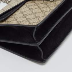 Pre Owned Gucci Beige/Black GG Supreme Canvas and Suede Small Dionysus Shoulder Bag
