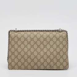 Pre Owned Gucci Beige/Black GG Supreme Canvas and Suede Small Dionysus Shoulder Bag