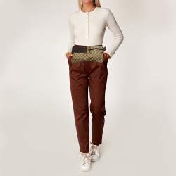 Gucci Beige/Brown GG Canvas and Leather Double Pocket Belt Bag