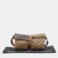 Gucci Beige/Brown GG Canvas and Leather Double Pocket Belt Bag