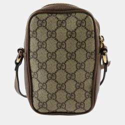 Gucci Beige Brown GG Supreme Canvas Leather Ophidia Sherry Line Pochette Shoulder Bag