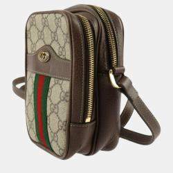 Gucci Beige Brown GG Supreme Canvas Leather Ophidia Sherry Line Pochette Shoulder Bag