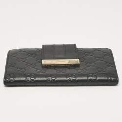 Gucci Black Guccissima Leather New Ladies Web Continental Wallet