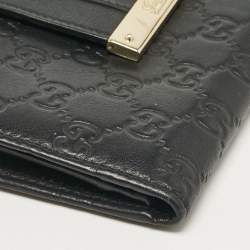 Gucci Black Guccissima Leather New Ladies Web Continental Wallet