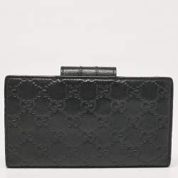 Gucci Black Guccissima Leather New Ladies Web Continental Wallet