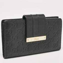 Gucci Black Guccissima Leather New Ladies Web Continental Wallet