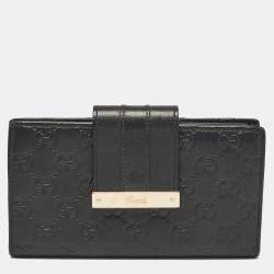 Gucci Black Guccissima Leather New Ladies Web Continental Wallet