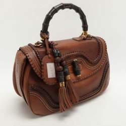 Pre Owned Gucci Brown Leather Large New Bamboo Top Handle Bag