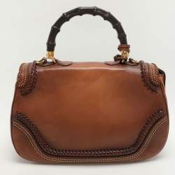 Pre Owned Gucci Brown Leather Large New Bamboo Top Handle Bag