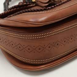 Pre Owned Gucci Brown Leather Large New Bamboo Top Handle Bag