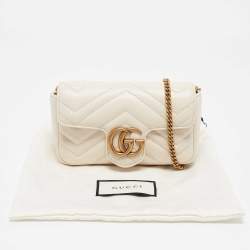مملوكة مسبقًا Gucci Off White Matelassé Leather Super Mini GG Marmont Shoulder Bag