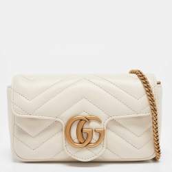 مملوكة مسبقًا Gucci Off White Matelassé Leather Super Mini GG Marmont Shoulder Bag