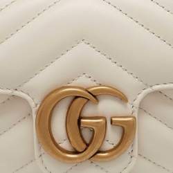 مملوكة مسبقًا Gucci Off White Matelassé Leather Super Mini GG Marmont Shoulder Bag