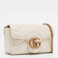 مملوكة مسبقًا Gucci Off White Matelassé Leather Super Mini GG Marmont Shoulder Bag