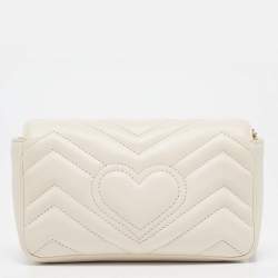 مملوكة مسبقًا Gucci Off White Matelassé Leather Super Mini GG Marmont Shoulder Bag