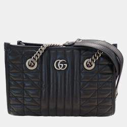 Gucci Black Leather GG Marmont Chain Tote Bag