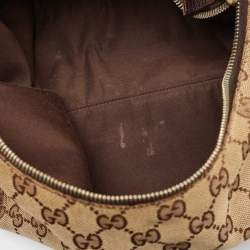 Pre Owned Gucci Beige/Brown GG Canvas and Leather Horsebit Handle Hobo