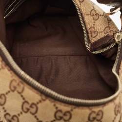 Pre Owned Gucci Beige/Brown GG Canvas and Leather Horsebit Handle Hobo