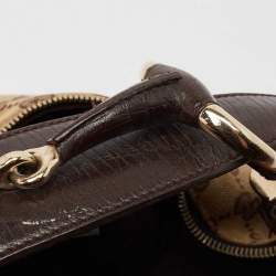 Pre Owned Gucci Beige/Brown GG Canvas and Leather Horsebit Handle Hobo