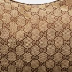 Pre Owned Gucci Beige/Brown GG Canvas and Leather Horsebit Handle Hobo